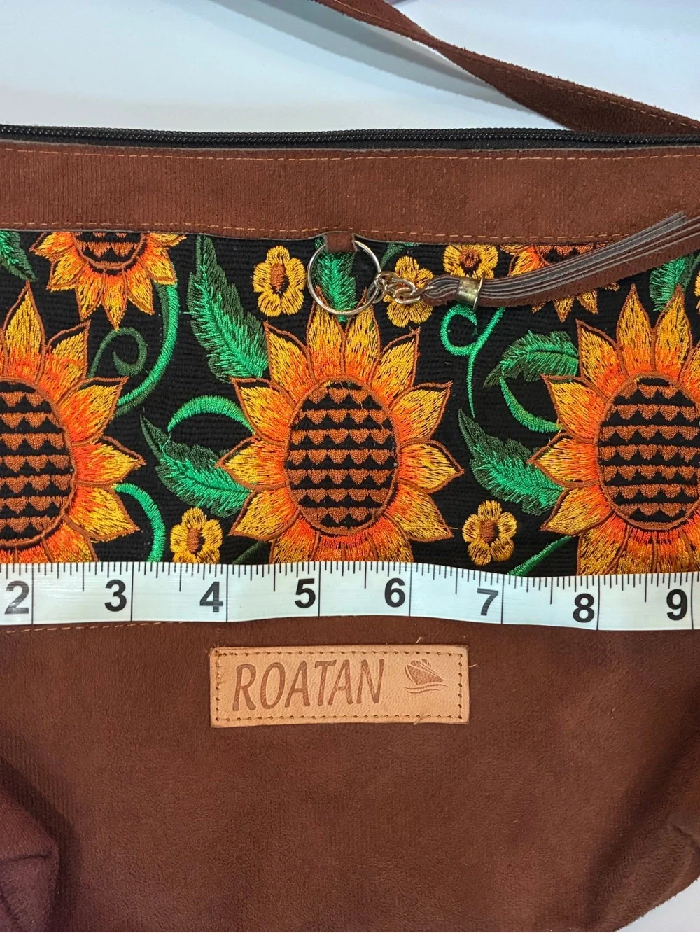 Brown Sunflower Embroidered Crossbody Bag